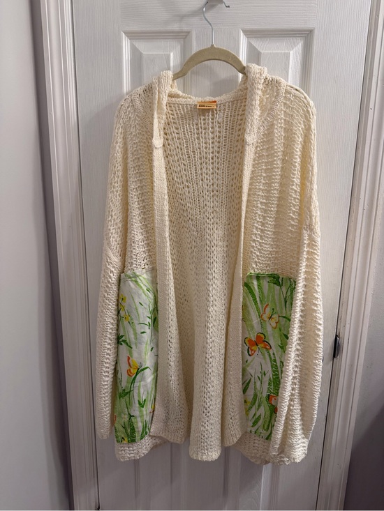 The Morgan Factory Sweaters - The Morgan Factory Upcycled Open-Front Hooded Sweater w/Vintage Fabric Panels